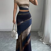 Resim 2 adet Zarif Asimetrik Yaka Kolsuz Üst ve Yüksek Bel Etek Takımı - Esnek Polyester-Spandex Karışımı, Düz Renk, Makinede Yıkanabilir, Tüm Mevsim Giyim, Şık Bölünmüş Etek, Kadın Modası, Zarif Kıyafet | Asimetrik Yaka | Polyester Karışımı 