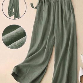 Resim Kadınların Hafif Elastik Bel Geniş Bacaklı Pantolonları - Yan Cep Detaylı, Rahat Renk, Tüm Mevsimler İçin Rahat, Günlük Giyim İçin Çok Yönlü, Rahat Moda, Düz Yüzeyli Kumaş 