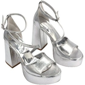 Resim Beyaz London Platform Tokalı Kadın Abiye Ayakkabı Gumüş Gumüş 