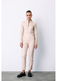Resim Sateen Yüksek Bel Deri Pantolon - Taş-135286 Taş 