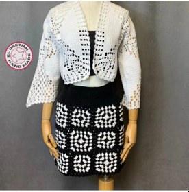 Resim Uretti - Yıldız 7202 - El Örgüsü Siyah Kadın Mini Etek - 36 Siyah - Beyaz 