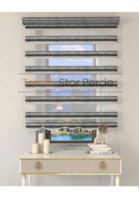 Resim Siyah Yeşil Geçişli Boncuklu Zebra Stor Güneşlik Perde Opak Siyah-yeşil 