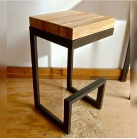 Resim Kare Doğal Ahşap Bar Taburesi Siyah 