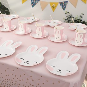Resim Tavşan Temalı Parti Malzemeleri Seti, Tek Kullanımlık Kağıt Tabaklar & Bardaklar, Bayramlık Paskalya Parti Dekoru, Tatil Doğum Günü Süslemeleri, Ev Mutfak Malzemeleri, Halloween, Noel Etkinliği & Parti Malzemeleri için Parti Sofra Takımı 