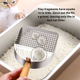 Resim Büyük Boy Paslanmaz Çelik Kedi Kumu Küreği | Dayanıklı Kedi Kumu Küreği | Kaymaz Delikli Tasarım, Atığı Etkili Bir Şekilde Ayırır, Geniş Filtreleme Yüzeyli Sağlam Metal Evcil Hayvan Atık Küreği, Kumu Temizlemek İçin İdeal Bir Araç 