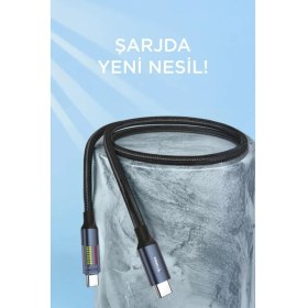 Resim Torima Şarj Kablosu Type-C to Type-C Led Ekranlı Hızlı 60W Data Kablo U21 Siyah 
