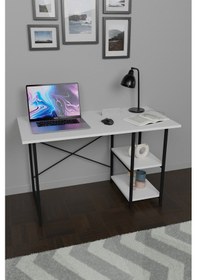 Resim Metal Ayaklı 2 Raflı Çalışma Ofis Masası Beyaz 60x120 CM 