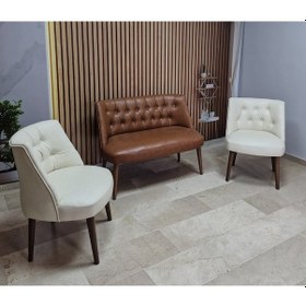 Resim Azra Mobilya Deri Çay Seti Koltuk Takımı - Bekleme Salonu - Cafe Mobilya - Ofis Mobilya - Balkon Mobilya Krem-taba 