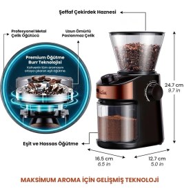 Resim Any Morning SH25836B Dijital Zamanlayıcılı 25 Öğütme Ayarlı Elektrikli Kahve Öğütücü 