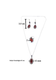 Resim Ferizz 925 Ayar Ateş Taşlı Gümüş Set Gset-101 