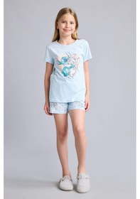 Resim Defacto Dısney Lılo & Stıtch Lisanslı Regular Fıt 2li Pijama Açık Mavi Takımı Kız Çocuk E6241a826smbe773 Mavi-be773 