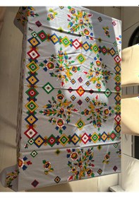Resim Kolay Temizlenebilir Renkli Cıvıl Cıvıl Desenli Masa Örtüsü 170x170 Cm Gri 