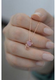 Resim Papatya Silver 925 Ayar Rose Kaplama Ay Taşlı Gümüş Kedi Kolye 