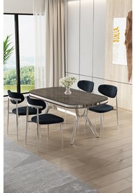 Resim Canisa Olya Serisi 90x168 Mdf Sabit Lak Panel Antrasit İroni Masa Takımı Krom Ayaklı 4 Antrasit Sandalye Masa Antrasit İroni Antrasit Sandalye 