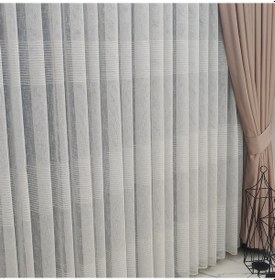 Resim Tül Perde Sıralı Çizgili Natural Keten Tül Ütü Sezmez Yeni Sezon Tül Perde 1x2.5 Orta Pileli Tül Perde 
