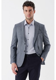 Resim İmza Koyu Lacivert Desenli Armürlü Mono Yaka Çift Yırtmaç 6 Drop Slim Fit Dar Kesim Klasik Ceket 1002235133-koyu Lacivert Koyu Lacivert 