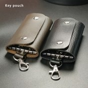 Resim 1 adet Erkek Suni Deri Anahtar Çantası - Metal Tokalı Oval Yüzen Tasarım, Açık Halka Kapatma, Partiler, Tatiller, Günlük Kullanım için Dayanıklı Suni Deri Anahtar Tutucu (Kahverengi ve Siyah) 