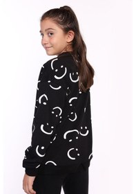 Resim Toontoy Kız Çocuk Komple Gülen İfade Baskılı Sweatshirt Siyah 