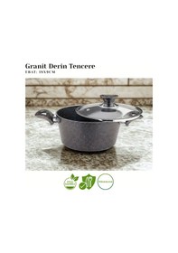 Resim 18 Cm Granit Derin Tencere Cam Kapak - Siyah Siyah 