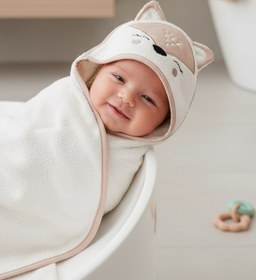 Resim Kanz Bebek Kundak Havlu %100 Pamuk Nakışlı 75x75cm - Fox Bej 