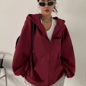 Resim Kadınlar için Oversize Tam Fermuarlı Çeket, Önü Full-Fermerli Geniş Kesim Uzun Kol Sonbahar İlkbaharda Giyilebilir - Ağır Kalite 90'lar Retro Tarzı, Şeftali/Siyat Renk Se 