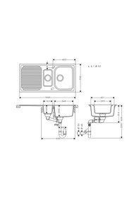 Resim Hansgrohe S 520 - F 525 Ankastre Granit Eviye 980 / 480 Otomatik Gider Seti Grafit Siyah 