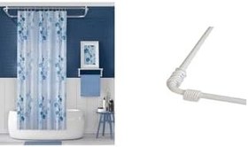 Resim Banyo Perdesi 4246 2x110x200, Perde Borusu Askı Aparatı Köşe Boru Beyaz Hediyeli, Duş Perdesi Seti 