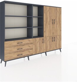 Resim Arges Dolap 11 Raflı 3 Çekmeceli 5 Kapaklı 220x30x163 Antrasit-ça Antrasit-çam 