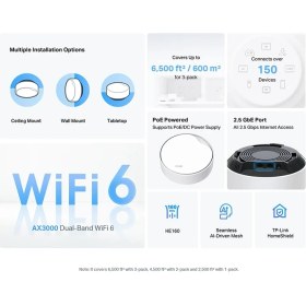 Resim TP-Link Deco X50-PoE(3-pack) PoE Destekli Wi-Fi 6 Mesh Sistemi | AX3000 Mbps Hız | Fiber Uyumlu | Çift Bant | 2.5 Gbps Port | 150 Cihaz | 600 m² Kapsama Alanı | WPA3 | Mobil Uygulama ile Kolay Kurulum 