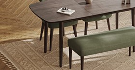 Resim Lyno 77x140 Cm Açılır Yemek Masası Takımı (Roa Bench & 2 Roa Sandalye) - Kadife - Gece Mavisi / Açık Meşe 