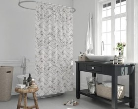 Resim Tropik Home Duş Perdesi Çift Kanat 2x120x200cm Tuğla Desenli Banyo Perdesi 16 Adet C Halka Hediyeli 