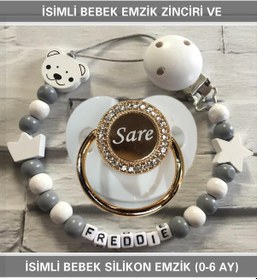 Resim Sahi Aksesuar İsimli Bebek Emzik Zinciri ve Bebek Silikon Emzik BEZYI235 Gri 