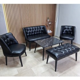 Resim Azra Mobilya Deri Çay Seti Koltuk Takımı Oturma Grubu Cafe Mobilya Ofis-büro Mobilya Balkon Mobilya Siyah 