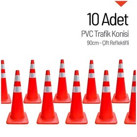 Resim 10'lu Pvc Trafik Konisi Seti 90 Cm Çift Reflektifli -3731 