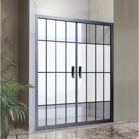 Resim Durul Duşakabin 144 cm Ön Cephe Siyah Çizgi Ortası Buzlu 5mm H:190 cm 