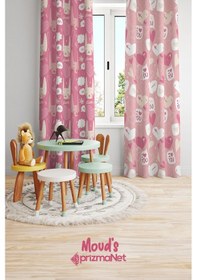 Resim Aşk Ve Kedi Desenli Baskılı Çocuk Ve Bebek Odası Fon Perdesi 2 Kanat - Prd-32 Çok Renkli 