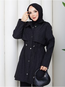 Resim RACE FASHİON Puantiyeli Bel Büzgülü Tesettür Trençkot RC3134 