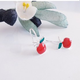 Resim Magrib Kırmızı Elmalı Çengelli Gümüş Çocuk Küpesi 