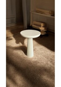 Resim Wood Wooden Ahşap Krem Renk Tekli Mantar Yan Sehpa Fiskos Çiçeklik Decorative Beyaz 