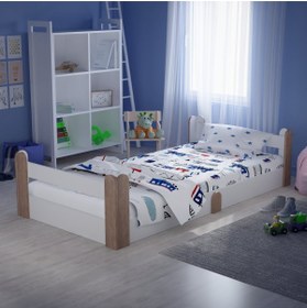 Resim Tuliplife Montessori Karyola Beyaz Açık Ceviz 90x190 Yatak Uyumlu Oval Kesim Çocuk Yatağı 