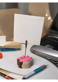 Resim Bej Kahve Pembe Sevimli Kedi Patisi Fotoğraf Not Tutacak Pati Ofis Masası Hediyelik Bej Kahve Pembe 