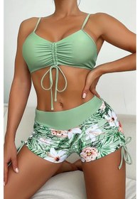 Resim Angelsin Büzgü Ayarlı Baskılı Bikini Takımı Yeşil 