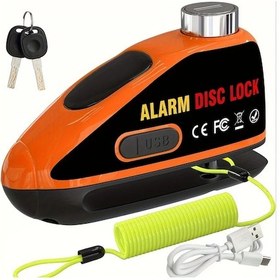 Resim Oldfriend Mandallı Motor Alarm Kilidi Tangerine 110db Titreşim Sensörlü Usb-c Hızlı Şarj 