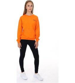 Resim Toontoy Kids Toontoy Kız Çocuk 2'li Takım Baskılı Bisiklet Yaka Düşük Omuz Cepli Sweatshirt & Basic Düz Tayt Turuncu 