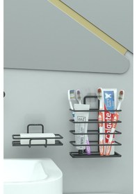 Resim Zabata Yapışkanlı Metal Diş Fırçalık + Banyo Sabunluk 2li Set Siyah 
