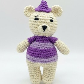 Resim perasse Mor şapkalı ayıcık amigurumi oyuncak 15 cm 