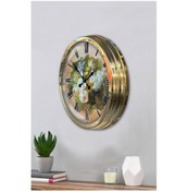 Resim Altın Gold Rengi Metal Çerçeveli Salon Ofis Duvar Saati 40 Cm B32 