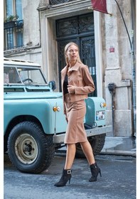 Resim Kadın Likralı Kaşe Kumaş Yakalı Cep Kapaklı Uzun Kol Düğmeli Kısa Blazer Ceket Kaban-camel CAMEL 