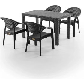 Resim Bamboo 4 Kişilik Rattan Masa Sandalye Takımı Siyah Siyah 