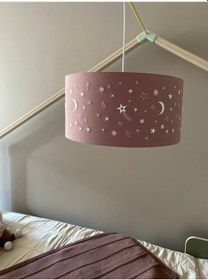 Resim Fosforlu Yıldız Nakışlı Tavan Aydınlatması - Pembe 